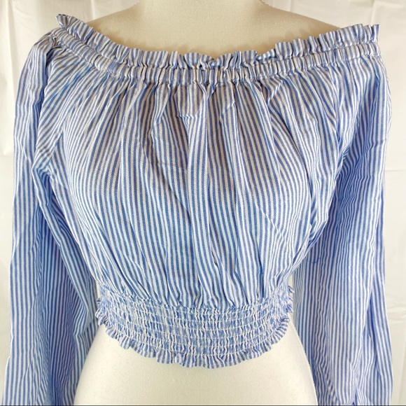 Sportsgirl Stripe Off Shoulder Crop Top Size 16 - Picture 3 of 9
